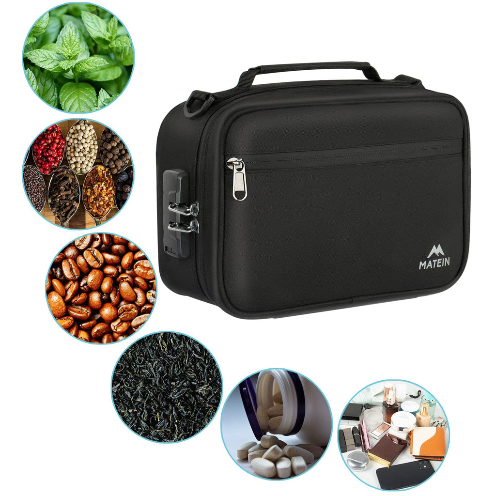 MATEIN Smell Proof Bag, Odor Proof Bags Stash Box Container with Combination Lock, Travel Storage Case with Detachable Shoulder Strap, Odorless Storage Bag Gifts for Men & Women