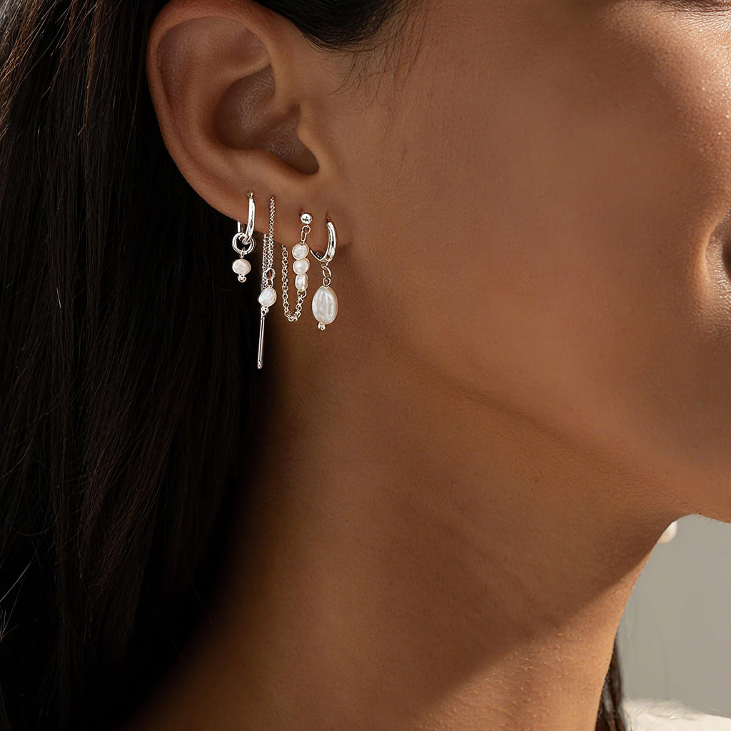 Moodear Silver Earrings for Women, 925 Silver Pearl Earring Stacks Jewelry