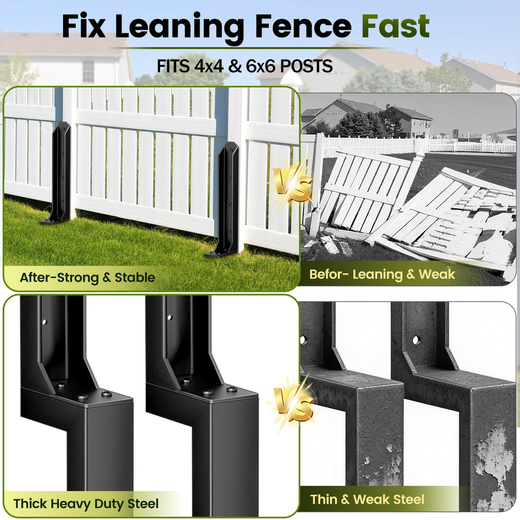 8 Pack Fence Post Repair Kit, Heavy Duty Steel Ground Spike Anchor for Fixing Leaning or Broken 4x4 & 6x6 Wood Posts, No Dig Drive-in Support for Yard, Garden & Fence