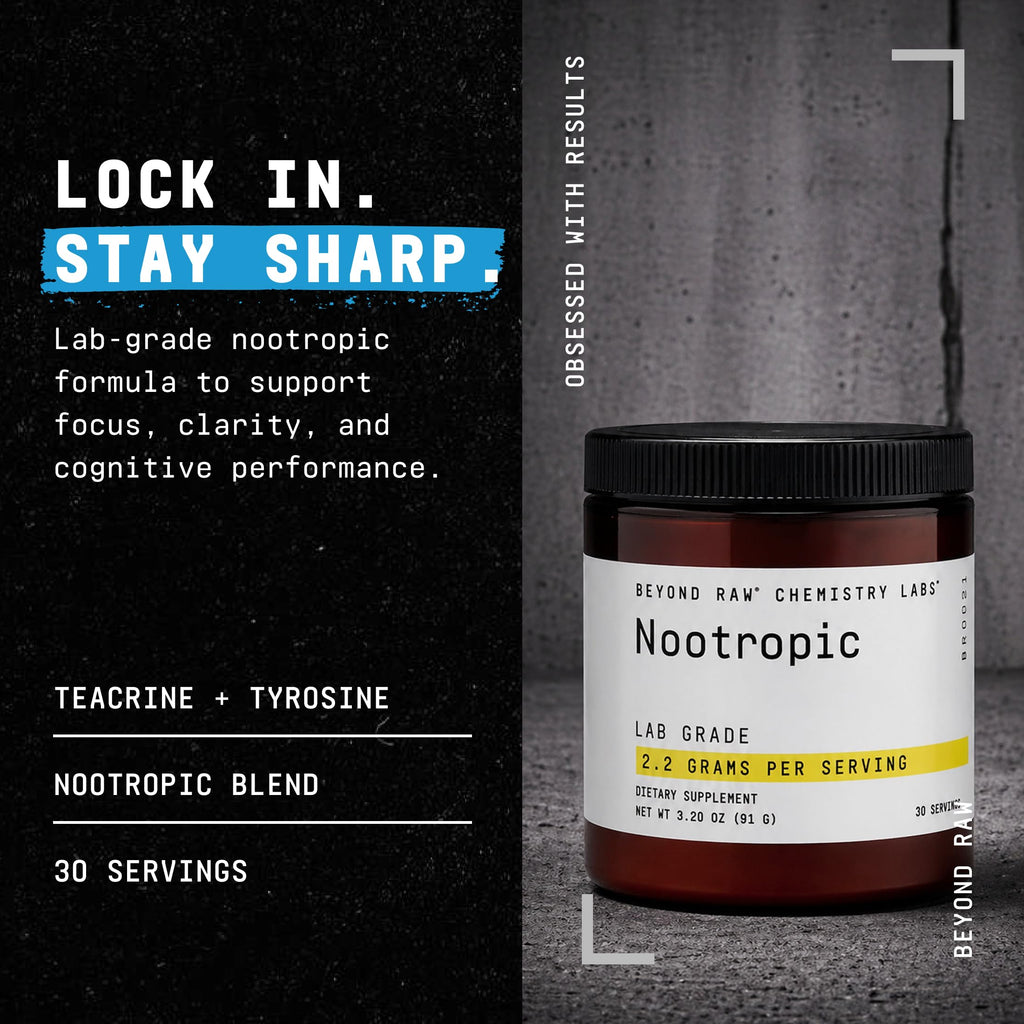 BEYOND RAW Chemistry Labs Nootropic Powder, Cognitive Enhancer and Memory Support, 30 Servings