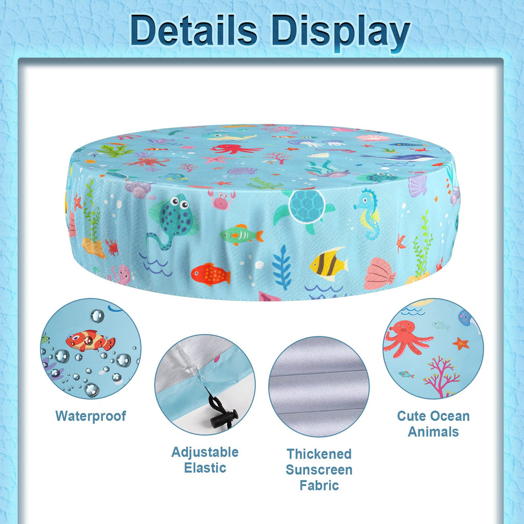 Docuwee Round Pool Cover 63"(5 Ft), Foldable Kiddie Solar Cover Fit Dog Swimming Pool, Pets Kids Bath Tub, Anti-UV Dustproof Safety Pool Cover with Cute Ocean Animals Pattern