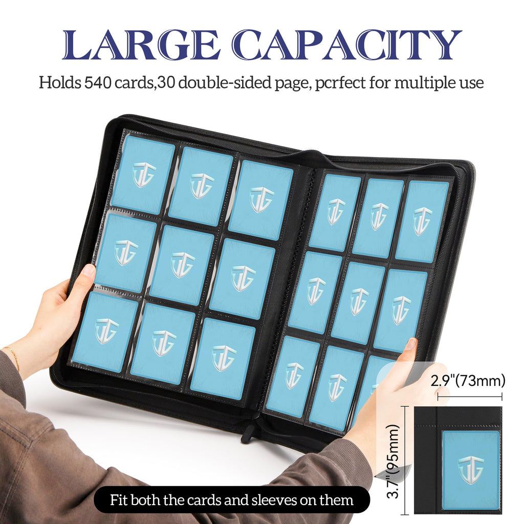 TCGUARD Trading Card Binder, 9 Side Loading Pocket Card Album Hold Up to 540 Cards, Zipper Binder for Cards Collection, TCG Card Holder for Game Card, Sports Card, Yugioh, MTG etc. (Light Blue)
