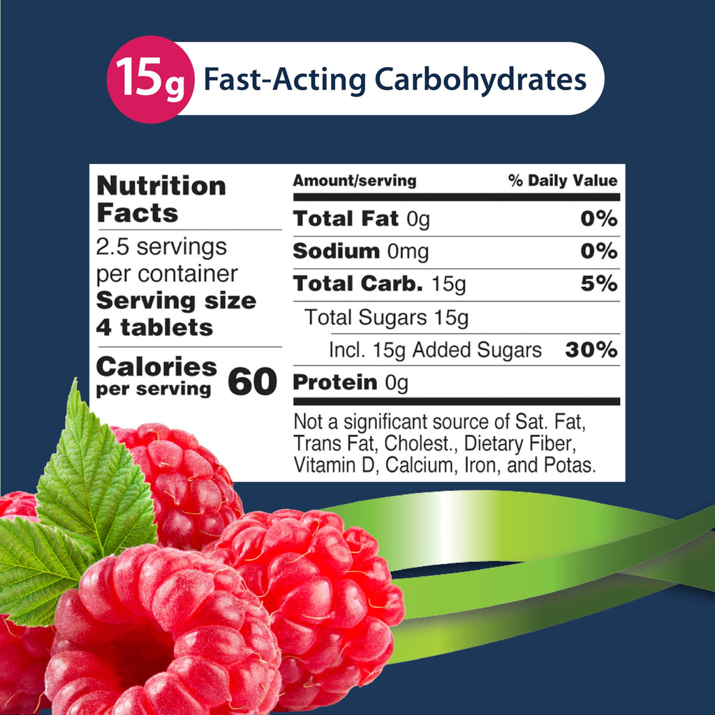 TRUEplus Glucose Tablets, Chewable, Raspberry Flavor, 15g Fast-Acting Carbohydrates, Fat Free, Gluten Free, Boost Energy, 10 Count, 72 Tubes