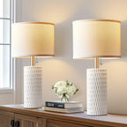 Reaketon 20" Modern Ceramic Table Lamps for Bedroom Set of 2, Small Table Lamps for Night Stands, Living Room, Home Office and Hallways, White