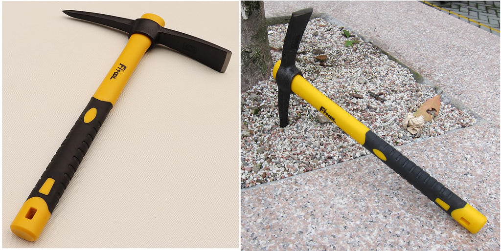 Forged Adze Pick, Weeding Mattock Hoe, Pick Axe 15-Inch, One Piece Intact Drop Forged, Plastic Coated Fiberglass Handle, 1.4LB