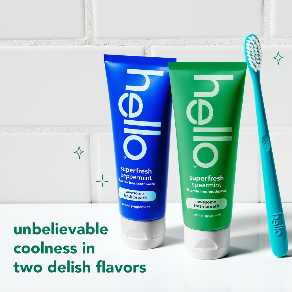 Hello Superfresh Natural Peppermint Fluoride Free Toothpaste for Bad Breath, 5 Oz, Minty Bad Breath Toothpaste, SLS Free, Vegan, Helps Whiten Teeth by Removing Surface Stains (Pack of 3)