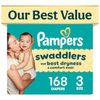 Swaddlers Diapers, Size 3 (13-26 lbs), 168 Count, Fragrance Free, Hypoallergenic, Absorbent, Pediatrician Recommended, Skin Safe