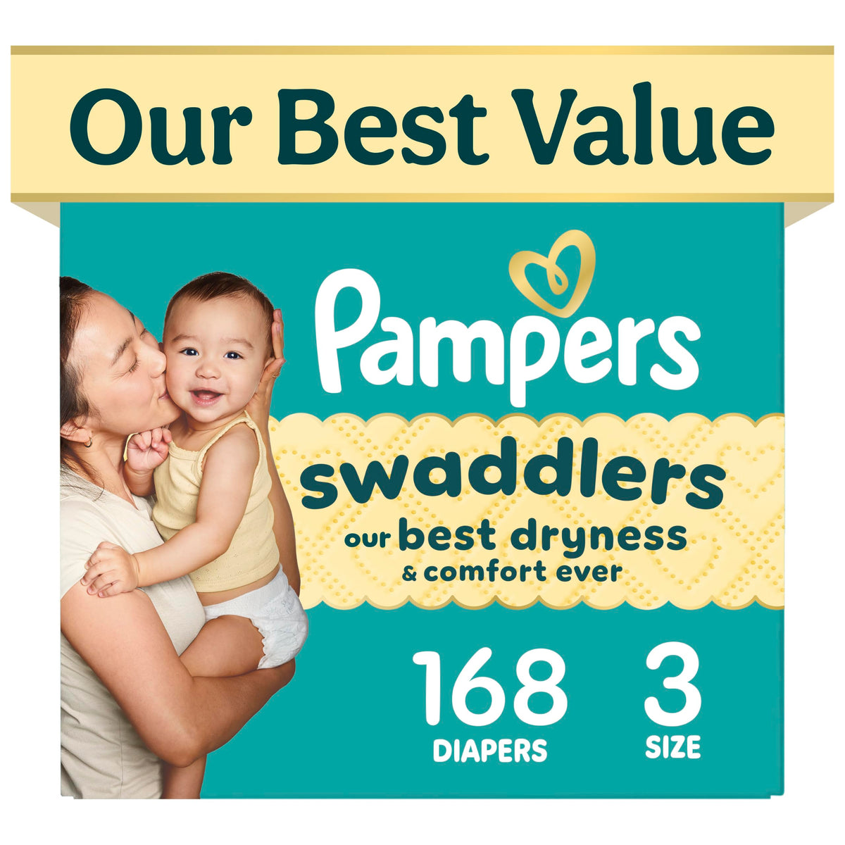 Swaddlers Diapers, Size 3 (13-26 lbs), 168 Count, Fragrance Free, Hypoallergenic, Absorbent, Pediatrician Recommended, Skin Safe