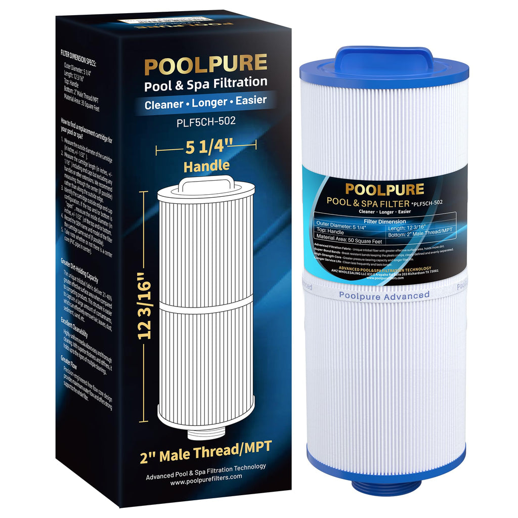 POOLPURE 5CH-502 Fine Thread Spa Filter Replaces PPM50SC-F2M, Marquis Spa 20041, 20091, 370-0237, Marquis 50 Hot Tub Filter, Length: 12 3/16", 2” Male Thread/MPT (1 Pack)