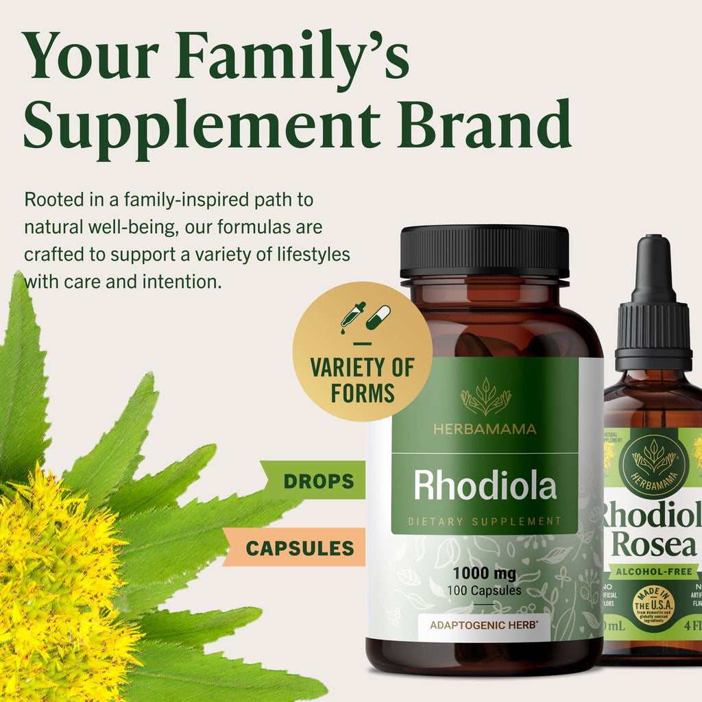 HERBAMAMA Rhodiola Rosea Supplement – Rhodiola Rosea Capsules for Stress Relief & Mental Focus Support* – 100 Vegan Capsules (50 Servings)