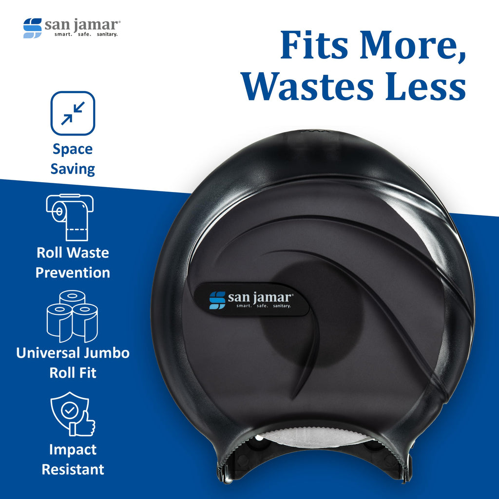 San Jamar Oceans Plastic Single Jumbo Bath Tissue Dispenser, 3.25" Core, Black Pearl
