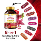 NitReds Beet Root Nitric Oxide Supplement, 200mg Nitrates Complex from Grape Seed & Pomegranate, Red Spinach & Beets for Heart Health - Flow & Circulation Super Reds for Men & Women - 60 capsules