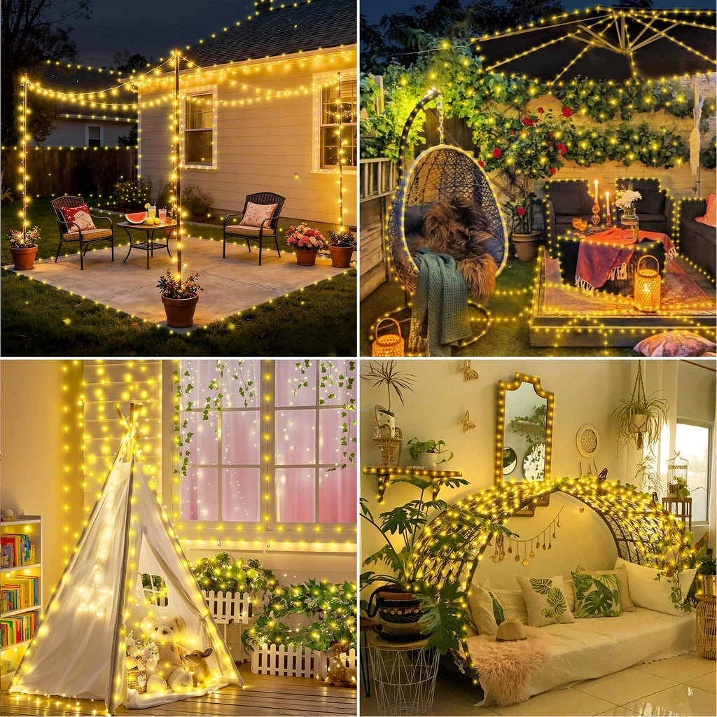 KNONEW 203FT 600LED Outdoor Fairy Lights Plug in Warm White Christmas Decor