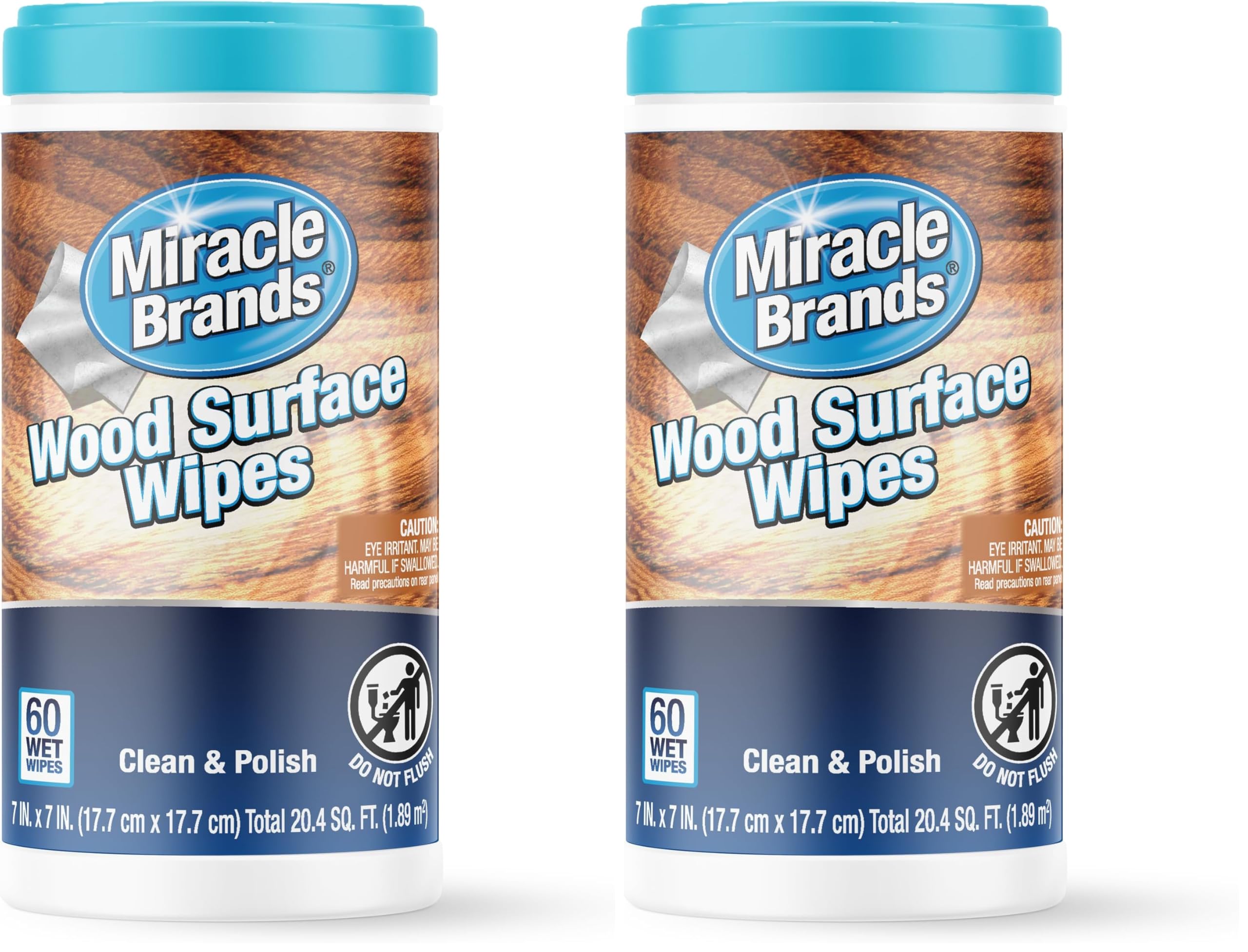 MiracleWipes for Wood Surfaces, Remove Dirt and Grime Buildup, Clean, Protect, and Polish Cabinets, Furniture, and Wood Floors, Great for Kitchen and Bathroom Cleaning Support - 60 Count (Pack of 2)
