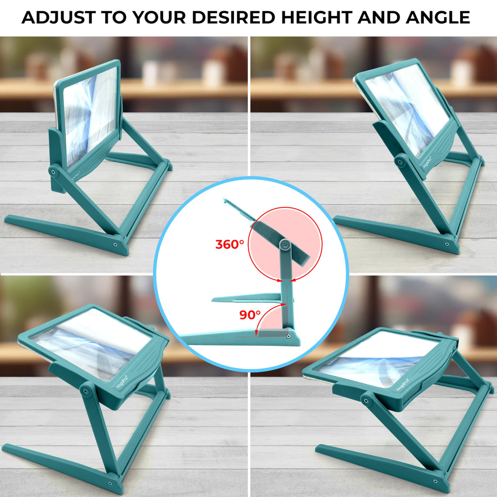 MAGNIPROS 5X Large LED Full Page Magnifying Glass w/Collapsible Hands-Free Stand & 3 Color Light Modes to Reduce Eye Strain-Ideal Reading Small Prints, Crafting, Low Vision & Seniors