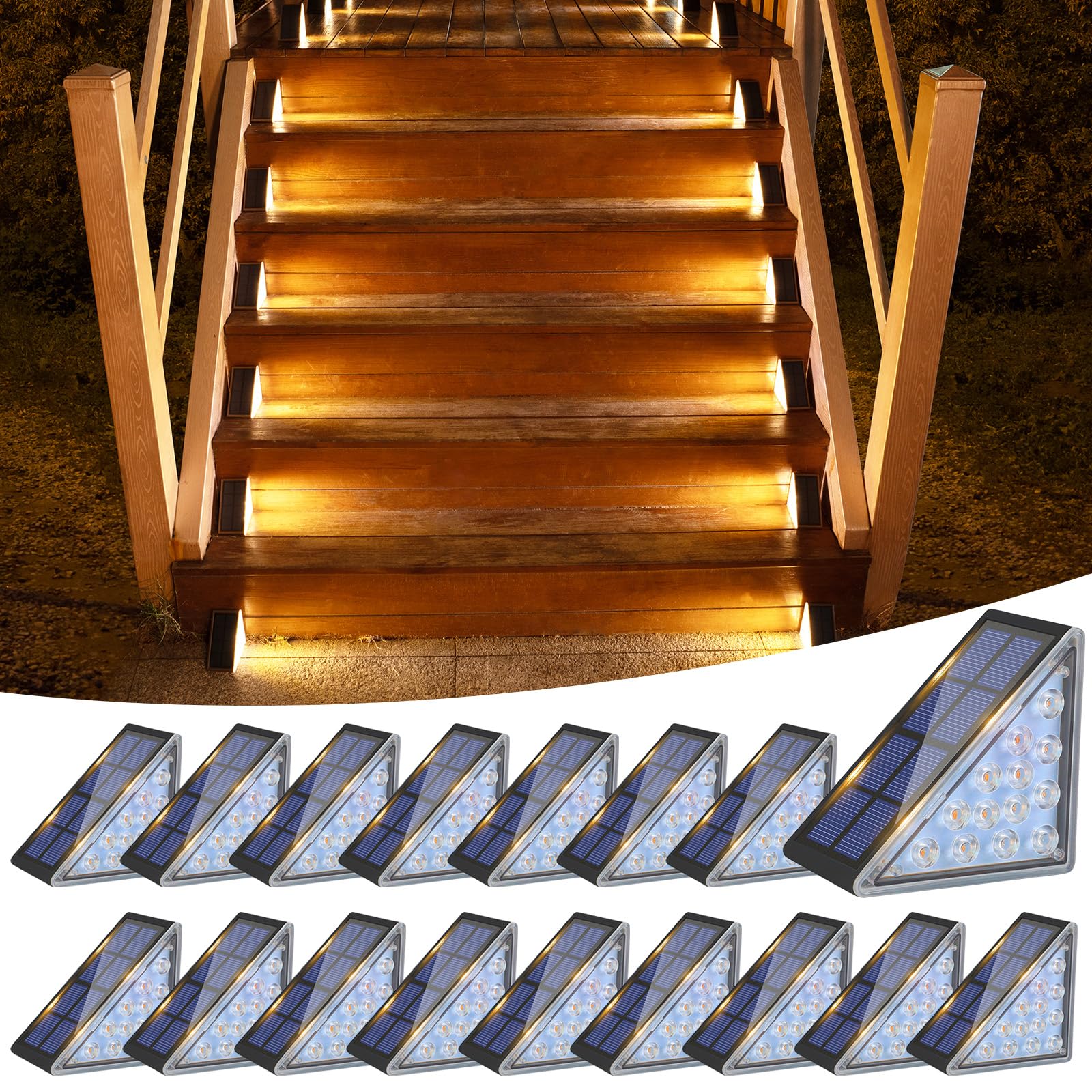 VOLISUN Solar Step Lights for Outside, Solar Stair Lights Outdoor Waterproof IP67, LED Outdoor Step Light, 80 Lumen, Deck Light for Outside, Front Porch and Patio(Black,16 Pack)