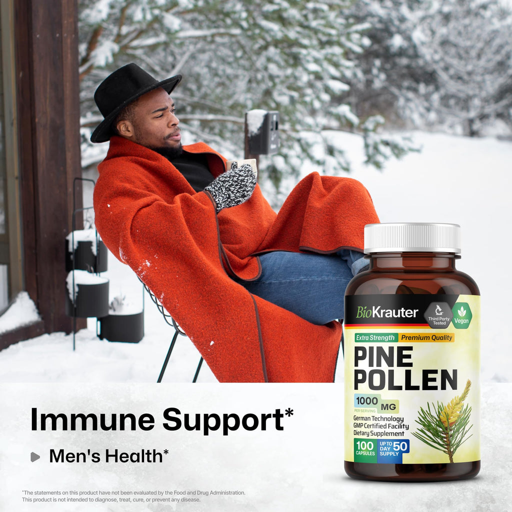 BIO KRAUTER Pine Pollen Extract Capsules for Men's Support, 1000 mg