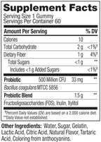 OLLY Probiotic + Prebiotic Gummy, Digestive Support and Gut Health, 500 Million CFUs, Fiber, Adult Chewable Supplement for Men and Women, Peach, 60 Day Supply - 60 Count