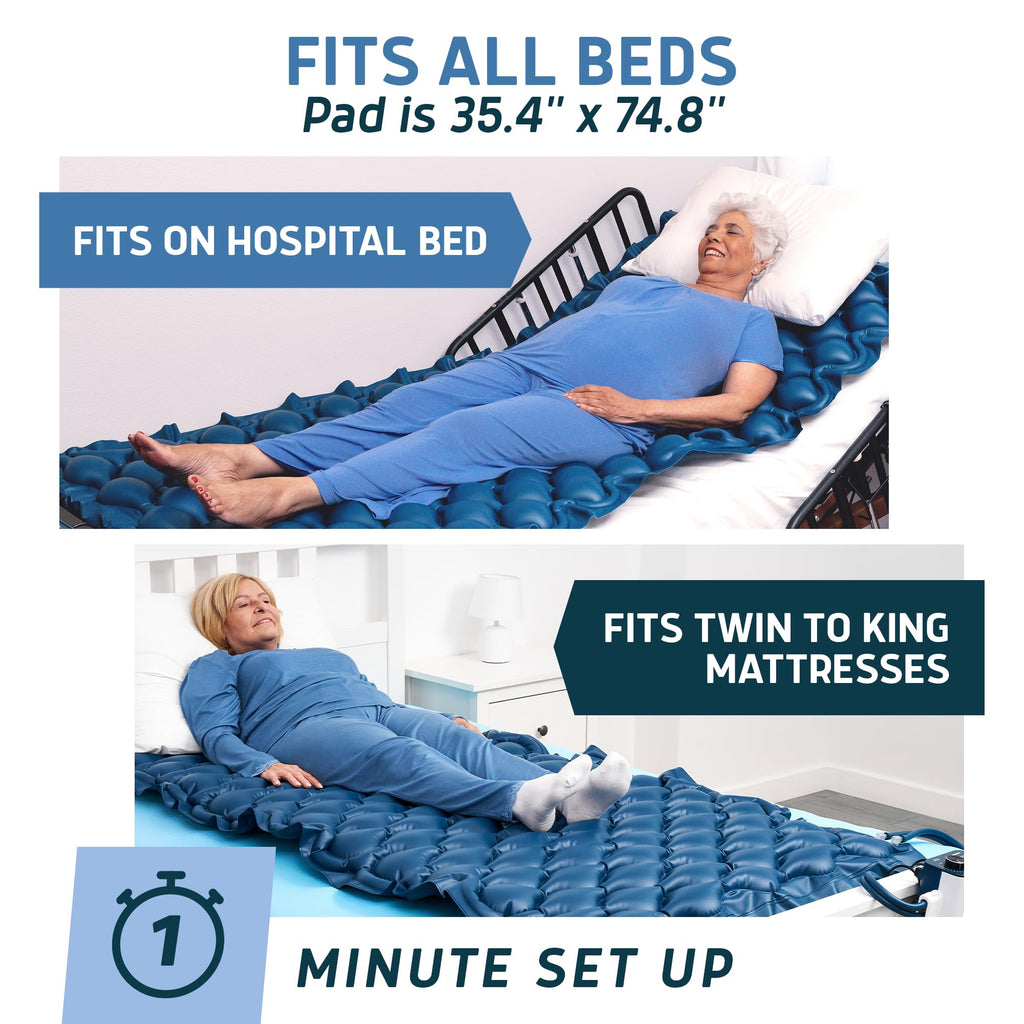 Lunderg Alternating Air Pressure Mattress Pad with Static Mode - Comfortable Bed Sore Prevention - Includes Waterproof Mattress Topper for Hospital Bed or Home & Quiet Pump - Recommended by Doctors