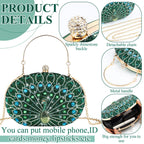 Quelay 4 Pcs Purse Rhinestone Jewelry Set Women,Classic,Peacock Green