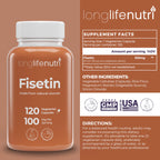 Fisetin 100mg - from Rhus Succedanea Stem Extract, 120 Vegetarian Capsules, Senolytic Supplement for Aging & Longevity, 4-Month Supply, Organic, GMP Certified, Made in USA