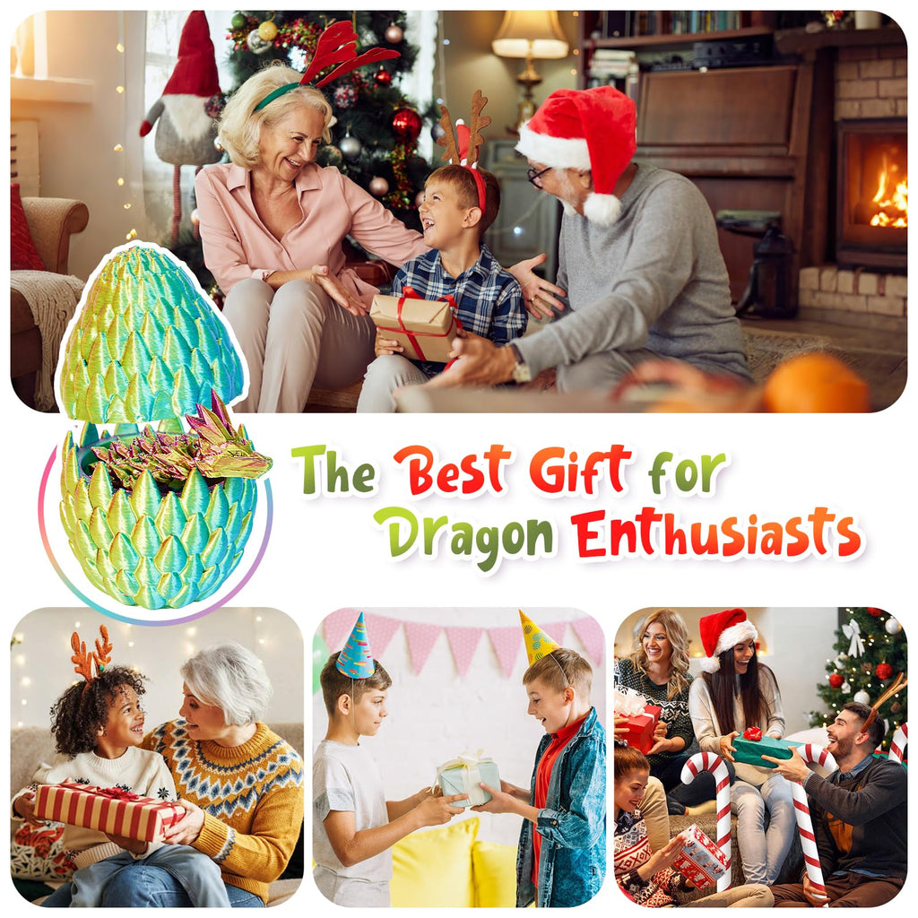 SHUWND 3D Printed Dragon Eggs with Dragons Inside – 4PCS Mini Articulated Baby Dragon Toys, Mystery Fidget Egg Set for Kids & Adults, Fantasy Desk Decor & Collectible Gifts