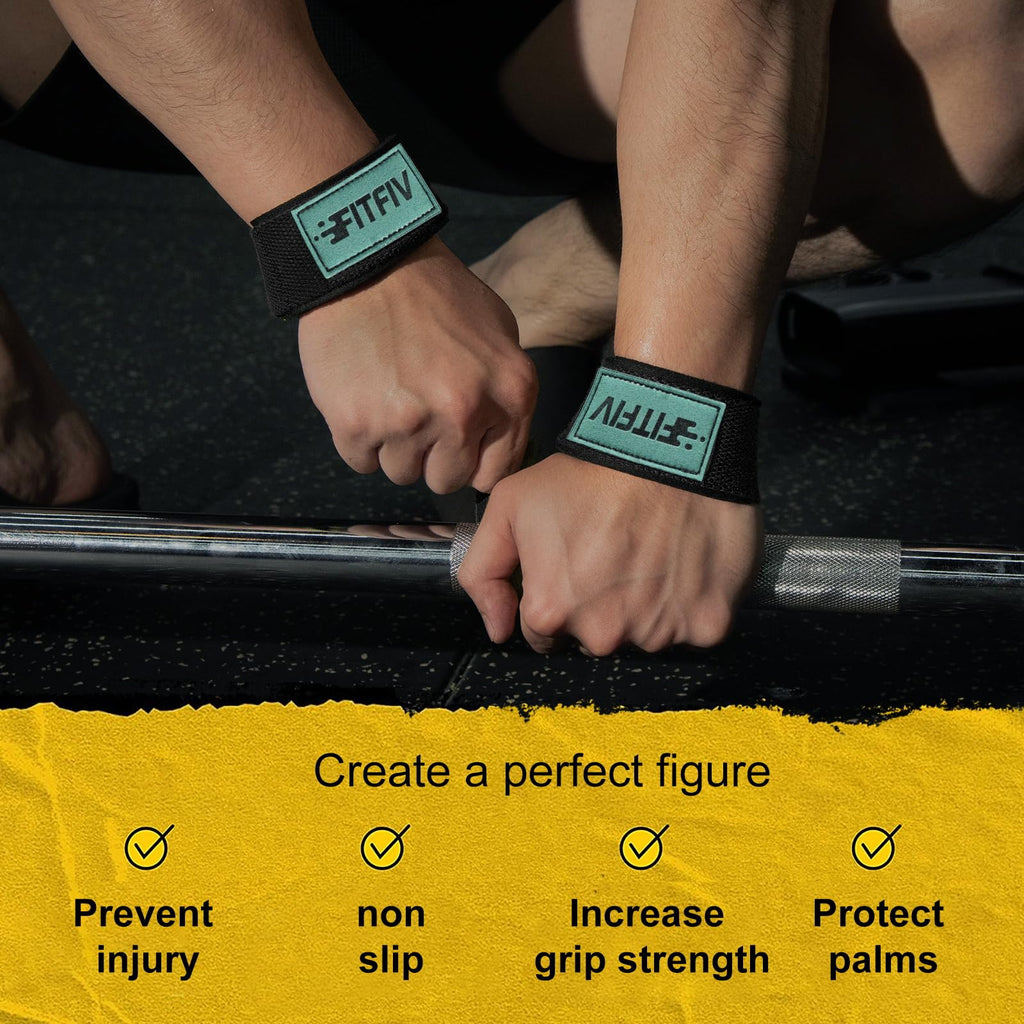 FITFIV Lifting Straps for Weightlifting, Lifting Wrist Straps for Gym Strength Training, Neoprene-padded Wrist Cushion - Men & Women