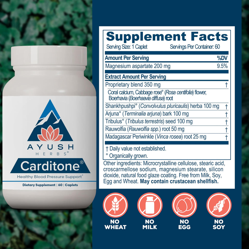 Ayush Herbs Carditone - Natural Heart Health Supplement for Women & Men, BP Formula, Holistic Heart Supplement with Rauwolfia, Arjuna, Calcium, and Magnesium - 120 Servings