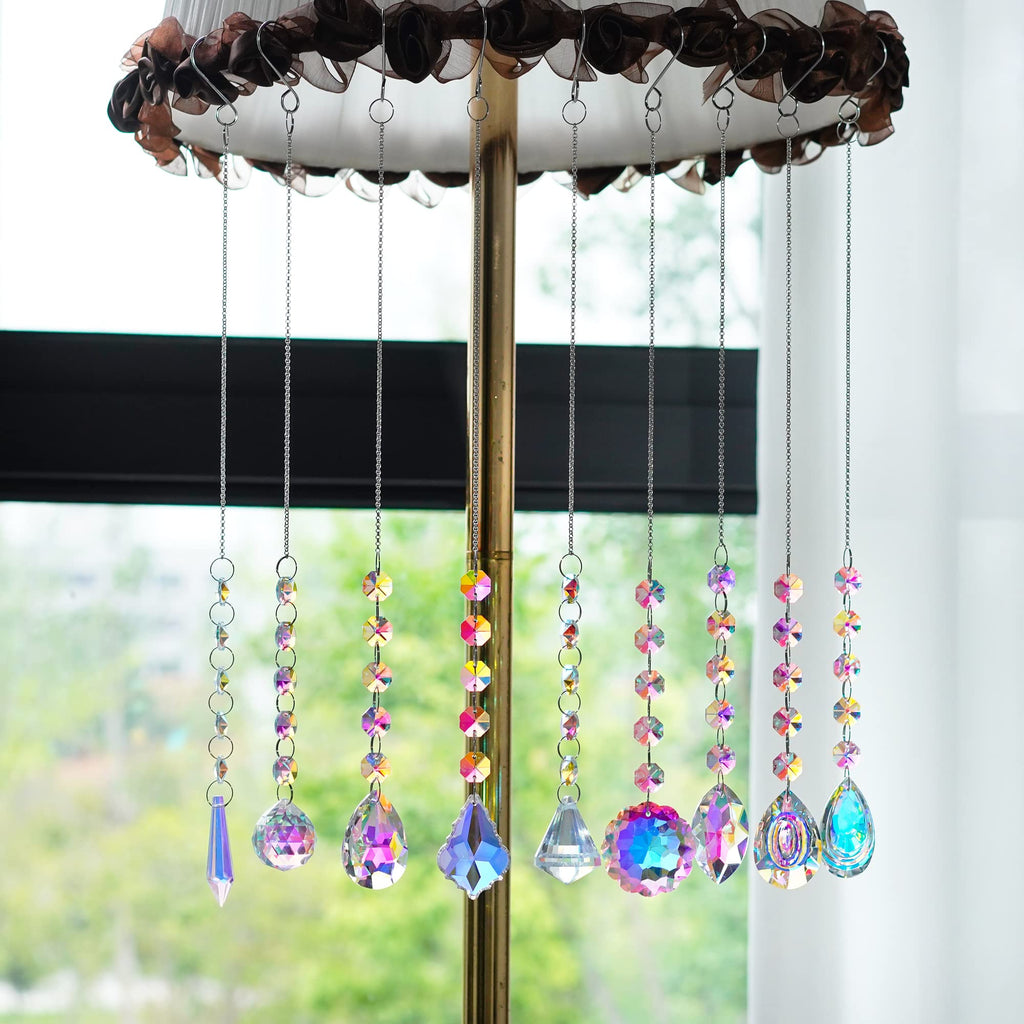 9 PCS Crystal Rainbow Suncatchers, Hanging Crystals Sun Catchers Pendants