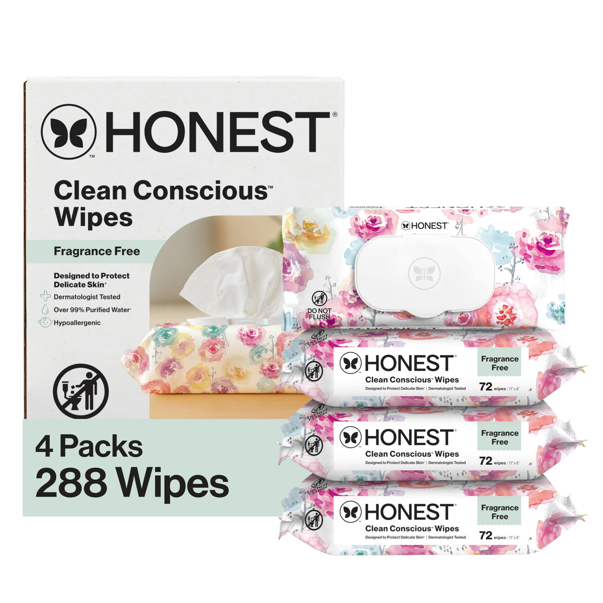 The Honest Company Multi-Use Baby Wipes, Rose Blossom, 288 Count