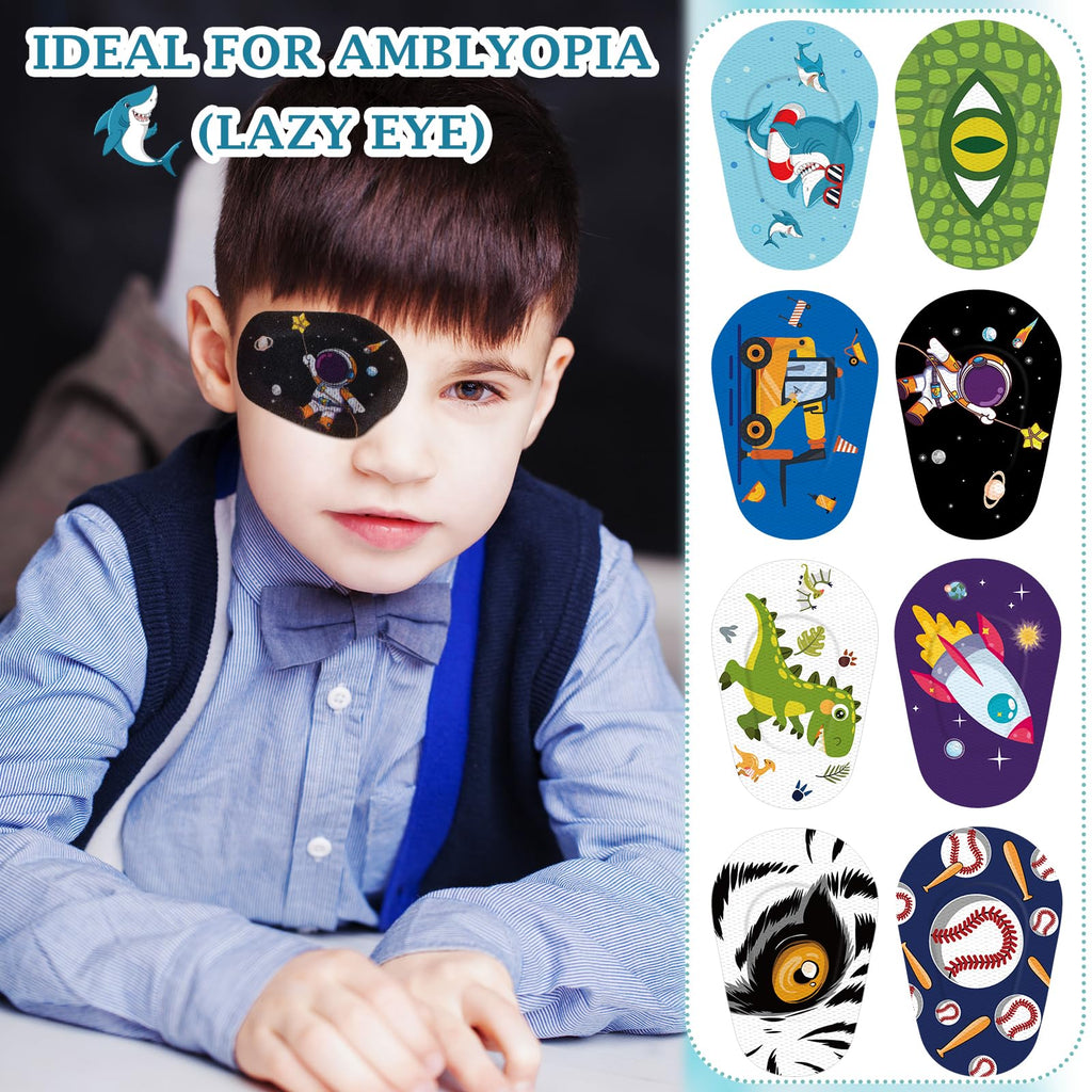Siifert 80 Pcs Latex Free Adhesive Eye Patches for Kids Latex Free Disposable Cute Adhesive Bandages for Amblyopia Light Blocking Lazy Eye Toddler Boys Girls, 8 Styles