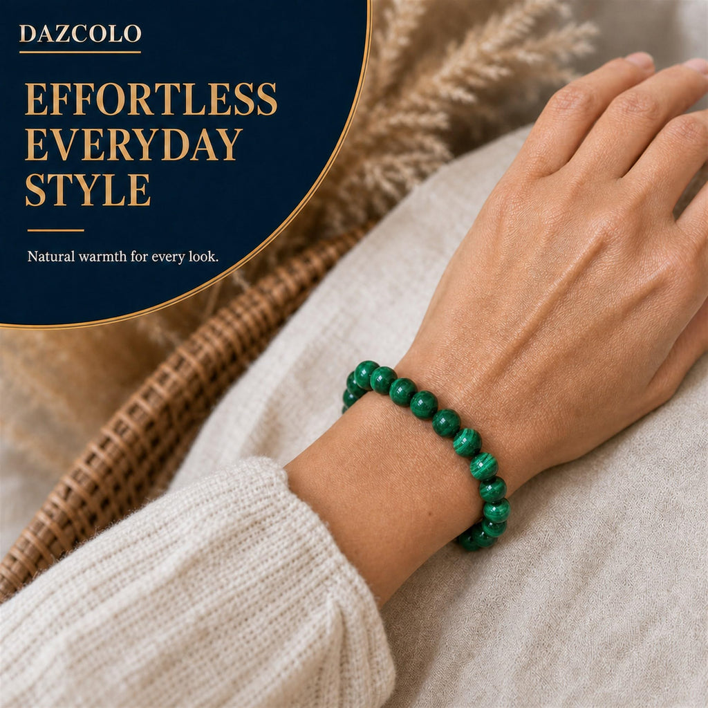 DAZCOLO Natural Gemstone Stretch Elastic Bracelet (Malachite)