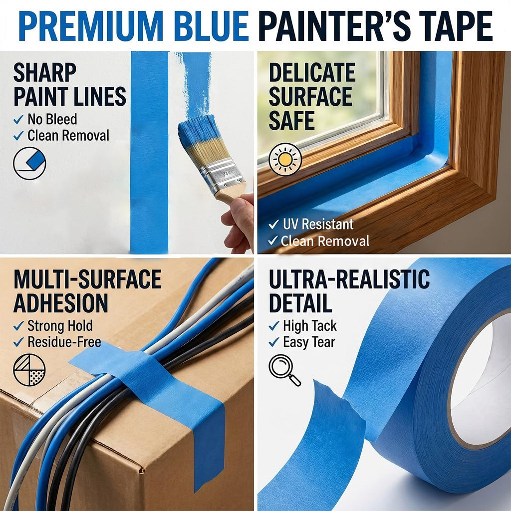 Duccinp Blue Painters Tape 2 Inch Wide, 4 Rolls Masking Tape 1.89 Inch x 55 Yards – Strong Adhesion Painter’s Tape, No Residue Blue Masking Tape for Painting, DIY, Packaging & Multi-Surface Use