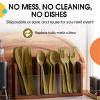 Party Solids Gold Plastic Silverware Heavy Duty 150 Pieces Gold Disposable Silverware Heavy Duty, Utensil Sets, 50 Of Each Forks, Knives & Spoons Disposable Cutlery Set For Party Supplies