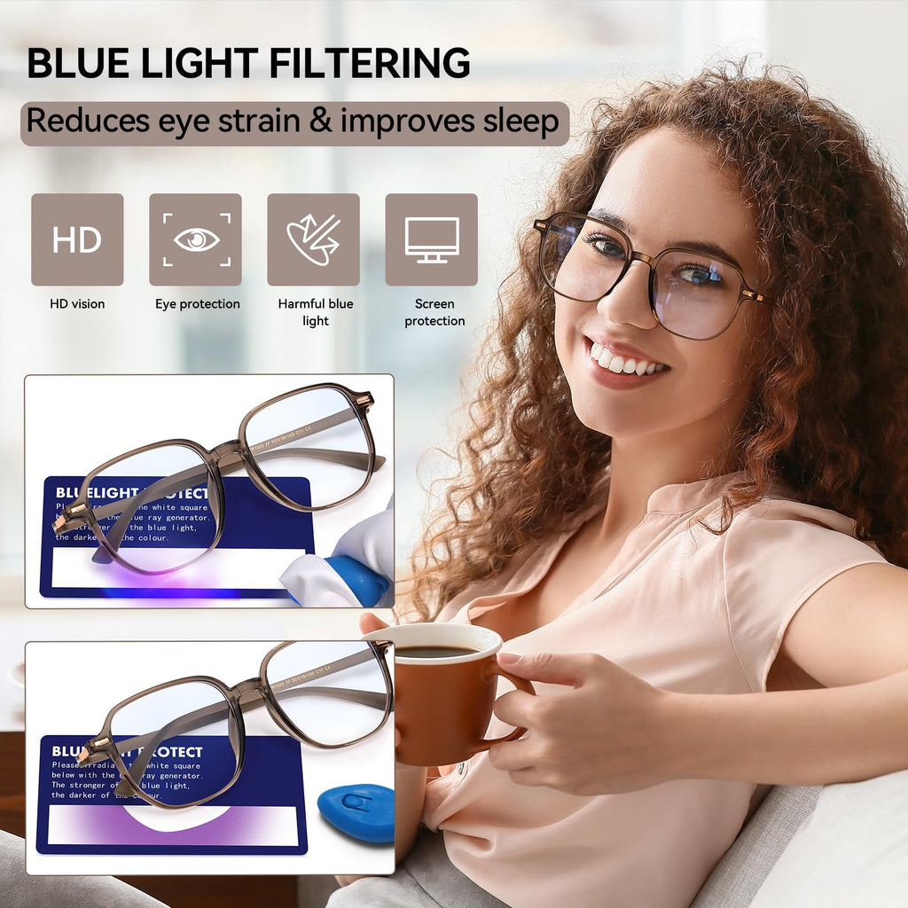 Dollger Blue Light Glasses for Women Oversized Anti BlueLight Blocking Cute Trendy Big Brown Frames Computer Screen Eyeglasses