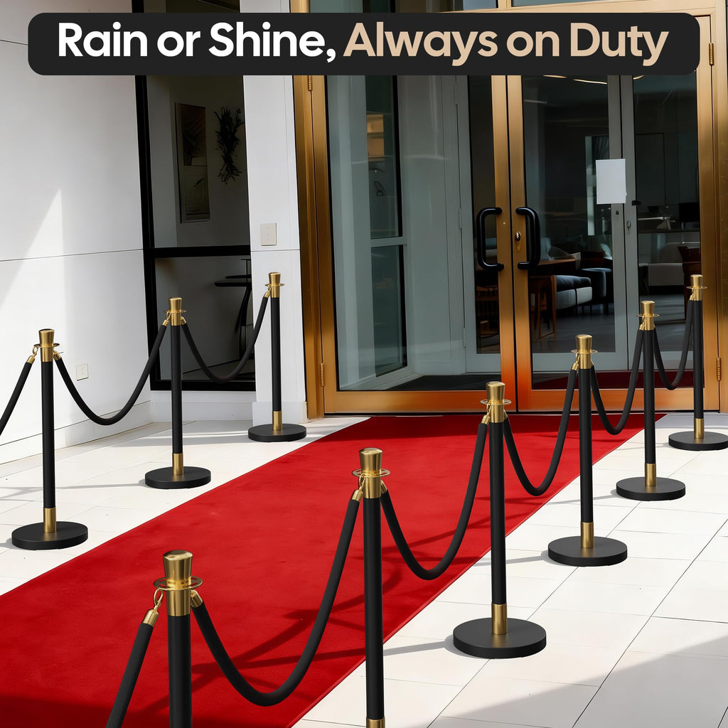 6 Pack Black&Gold Stanchions and Velvet Ropes Set, Stainless Steel Crowd Control Barriers, 4Pcs Black Ropes and Poles for Party Supplies,Photobooth Accessories, Prom,Birthday,Business,Wedding, Museums