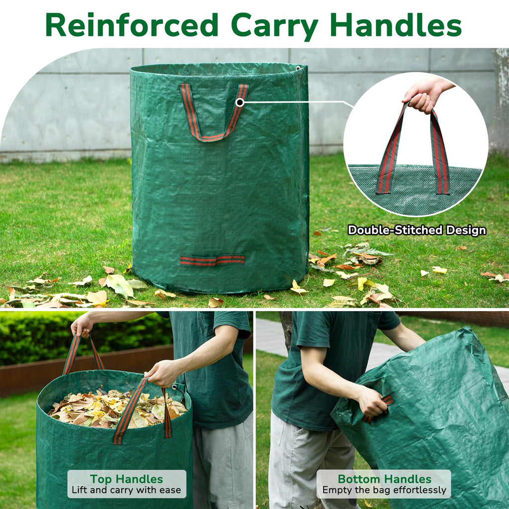GreatBuddy 72 Gallon Leaf Bags Reusable 3 Pack, Heavy Duty Collapsible Lawn and Leaf Bag, Self-Standing with Top & Bottom Handles, PP Waterproof Yard Waste Bags for Leaves Grass Clippings Debris