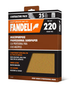 Fandeli 36027 220 Grit Multipurpose Sandpaper Sheets, 9" x 11", 25-Sheet