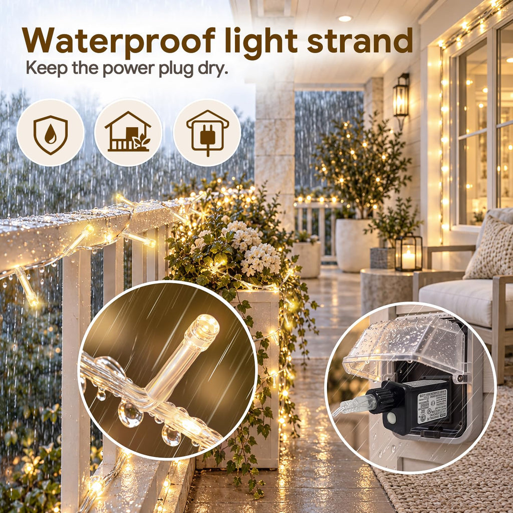 100+16.4FT Warm White Christmas Fairy Lights, Connectable String with Timer