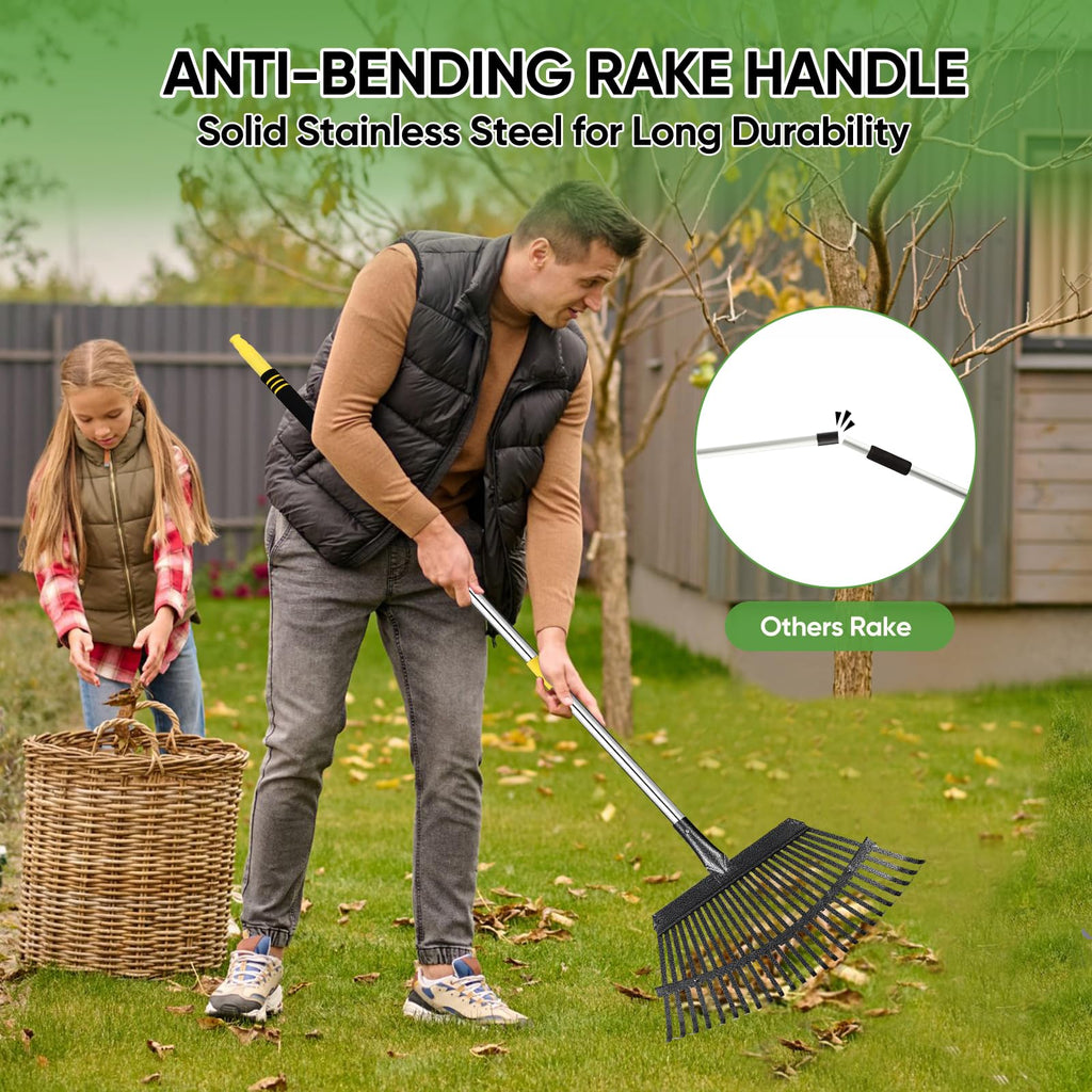 Coopvivi Heavy Duty Garden Rake 6FT Long Leaf Rake for Lawn