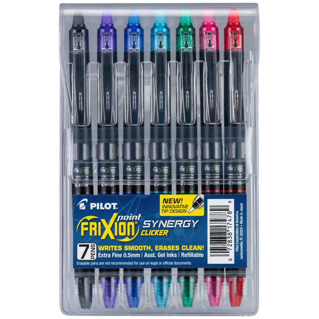 PILOT FriXion Synergy Clicker Erasable Gel Pens, 0.5mm, Assorted, 7-Pack
