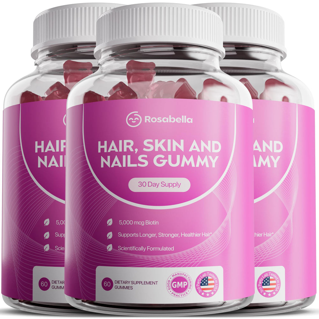 Rosabella® Hair Growth Vitamin Gummies [60 Gummies] Biotin for Faster Hair Growth Women & Men - Nail, Skin (5.000mcg Biotin) (60 Count (Pack of 3))