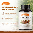 SIRUNES Star Anise Capsules (Illicium Verum) – 800 mg per Serving, 400 mg per Capsule – Herbal Star Anise Supplement – Natural Botanical Spice Extract – Gelatin Capsules – 100 Count