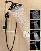 Veken High Pressure Rain Shower Head with Handheld, Square Rainfall Shower Heads with 5-Mode Handheld Spray Combo, Detachable Hand Held Showerhead, Bathroom Decor，Dual Matte Black Regaderas Para