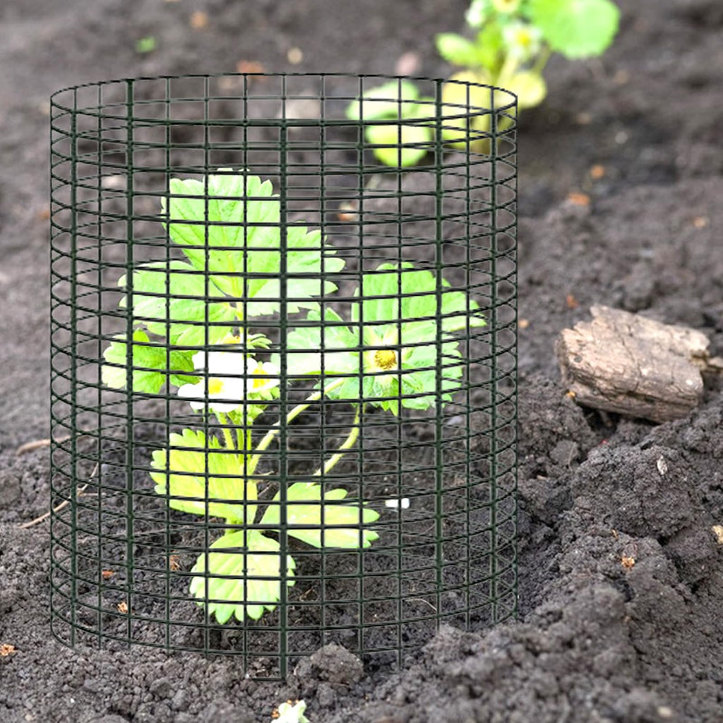 YEXEXINM 20 Pack 12" H X 4" D Wire Small Plant Protector from Animals, 20 Pcs Small Metal Plant Cage Chicken Wire Cloche with Ground Stakes and Nylon Tie to Keep Animals Out Garden Protection