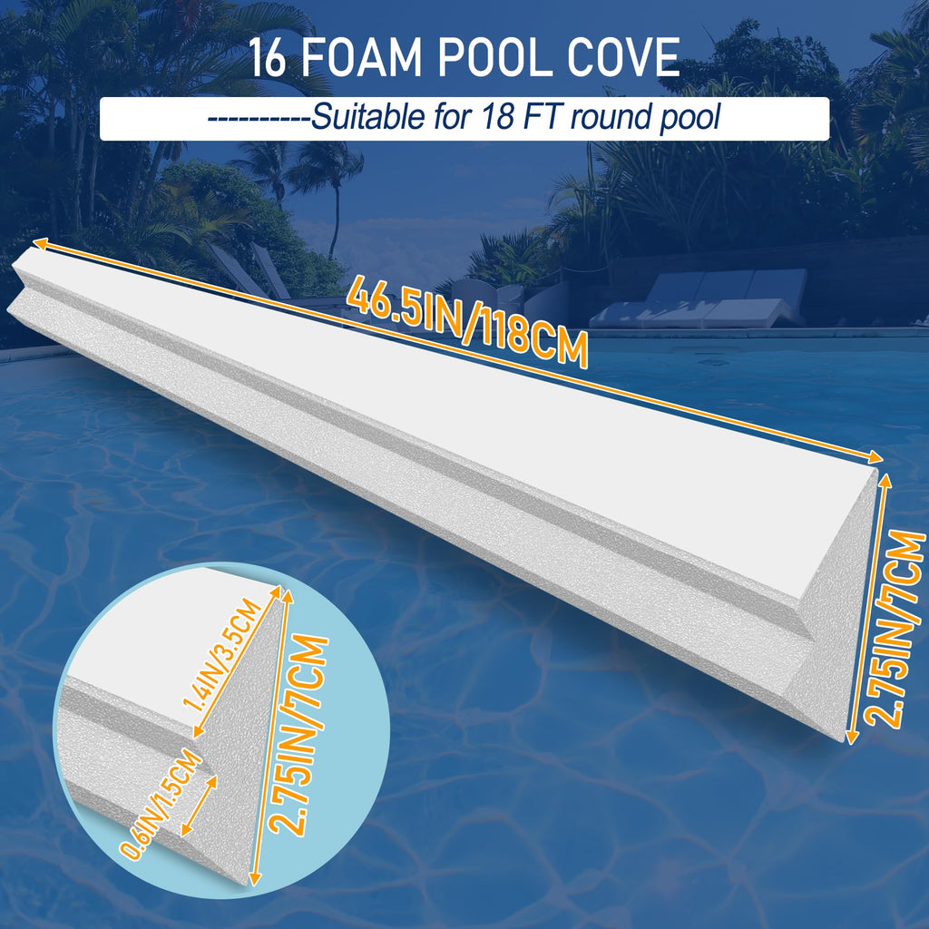 Desunqin 46.5" 16PCS Peel and Stick Pool Cove for 18' Round Above Ground Pool, Closed Cell Foam Peel and Stick Above Ground Pool Cove with Adhesive Backing, Protect Pool Liner, Prevents Excess Wear