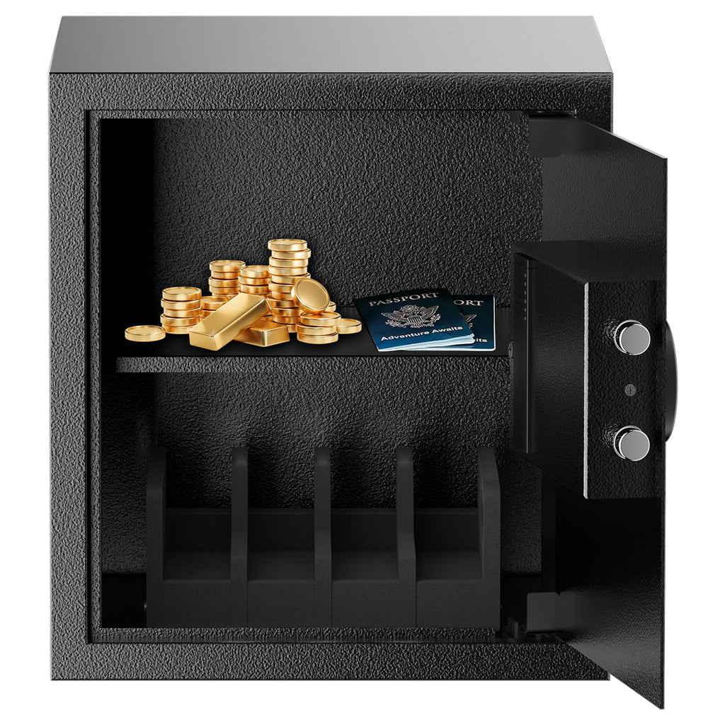 Bonsaii Safe Box with Holder and Removable Shelf, 1.2 Cu. Ft Steel Security Cabinet with Digital Keypad Lock and Type C Port for Home, Office, Valuables, Money, Jewelry, 12.99"W x 12.99"D x 14.17"H