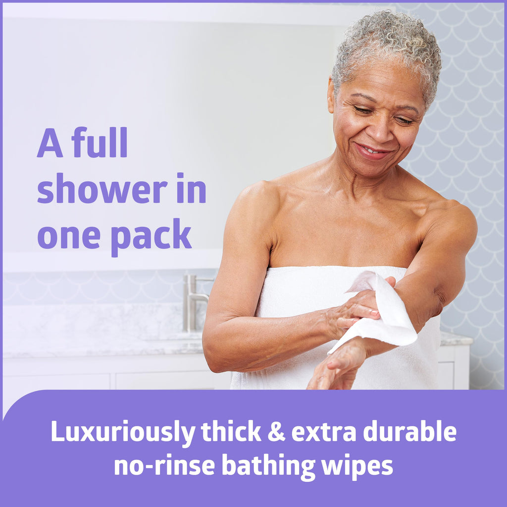 Medline ReadyBath LUXE Extra Thick Adult Bath Wipes, 192 Wipes (8 Wipes, 24 Packs), Scented, No Rinse Formula with Aloe, Shower Wipes for Sensitive Skin, Hypoallergenic Body Wash Wipes, 8 x 8 Inch