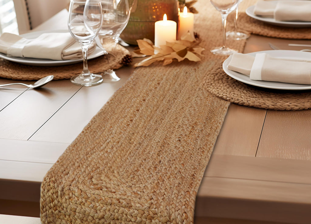 COTTON CRAFT Jute Braided Table Runner - 13x36 inches Natural Table Runner