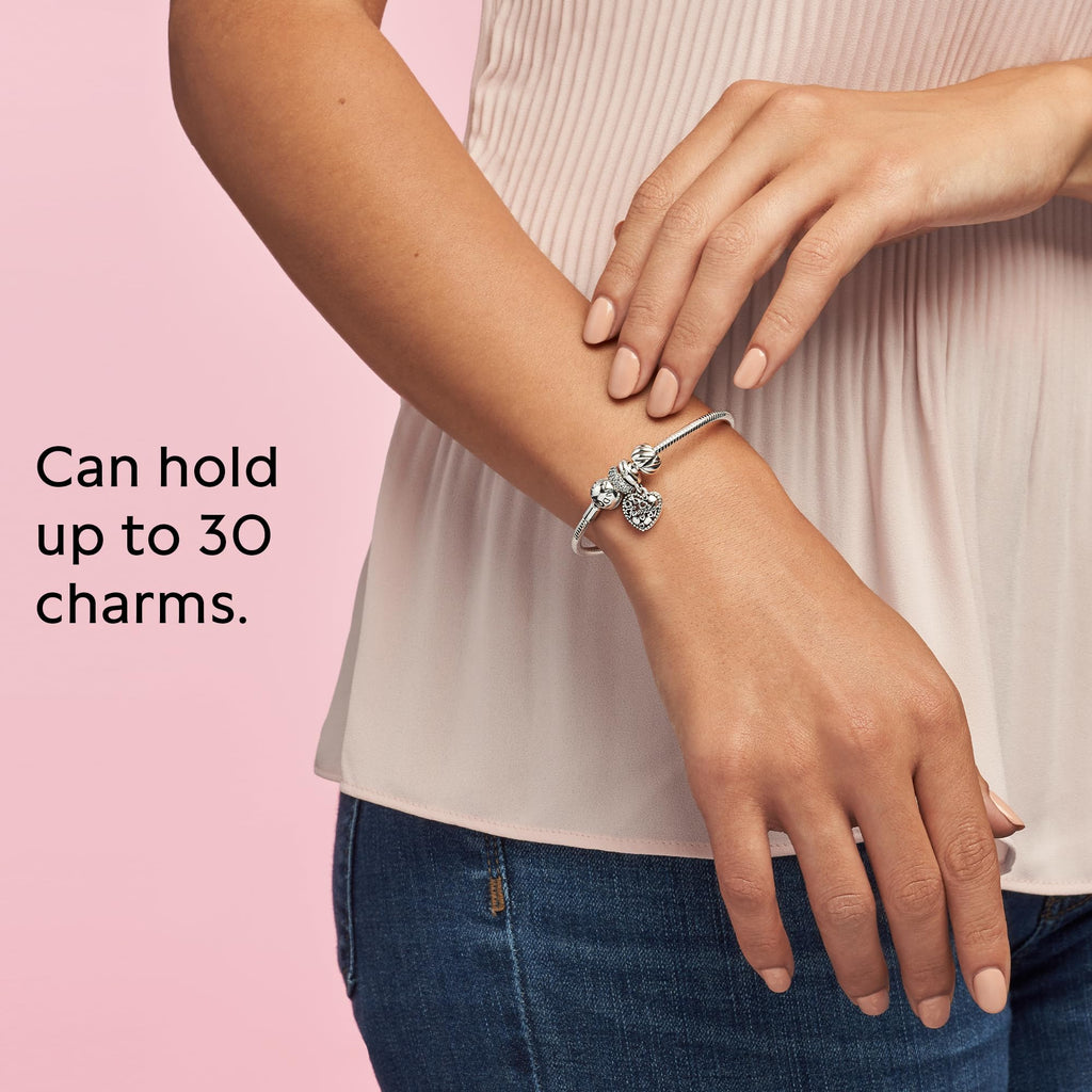 PANDORA Moments Snake Chain Bracelet - Hand-Finished Charm Bracelet - Jewelry for Her with Gift Box - Compatible Moments Charms - Sterling Silver - 7.5"